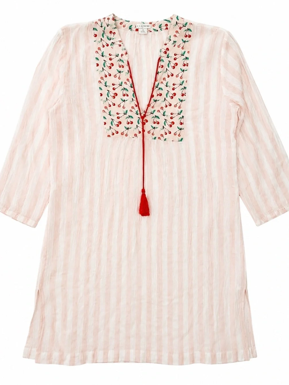 J. Crew Pink and White Striped  with Cherry detailing Swim/Tunic Size Small